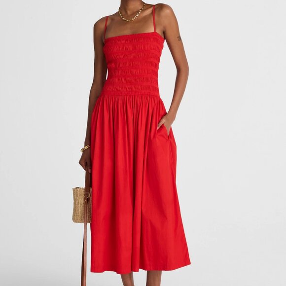 NWT Madewell Peony Smocked Maxi Dress Red Medium Petite - Picture 1 of 5